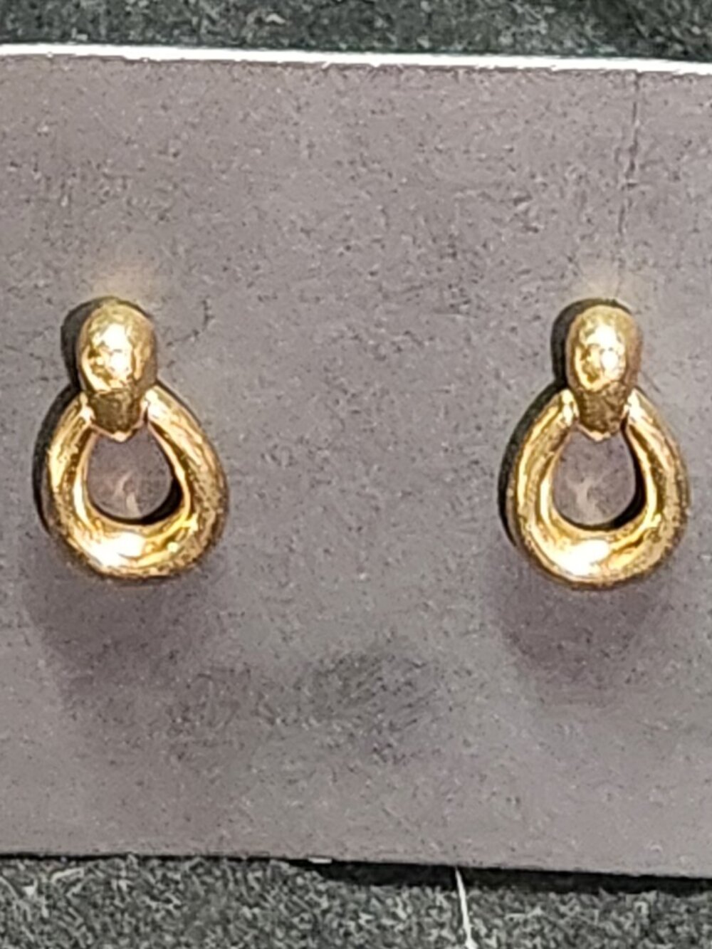 Vintage Gold Tone Teardrop Stud Earrings Minimalist Open Circle